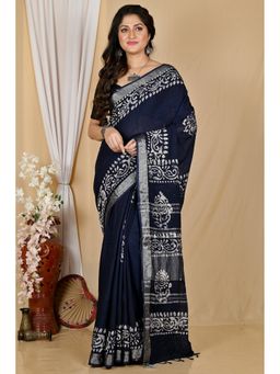 DipDiya - Batika Boll Black Pure Cotton Batik Print Saree with Unstitched Blouse