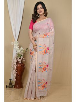 DipDiya - Smoke Grey Blended Cotton Embroidery Handloom Saree with Unstitched Blouse