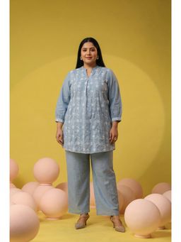 Scakhi - Power Blue Embroidered Cotton Co-Ord Set