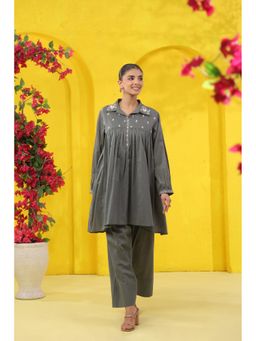 Scakhi - Sage Green Embroidered Mulmul Co-Ord Set