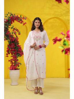 Scakhi - Rose-Pink Embroidered Mulmul Straight Kurta with Pant and Dupatta