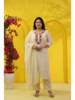 Scakhi - Butter Yellow Embroidered Straight Kurta with Pant and Dupatta