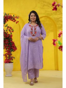 Scakhi - Lavender Embroidered Straight Kurta with Pant and Dupatta
