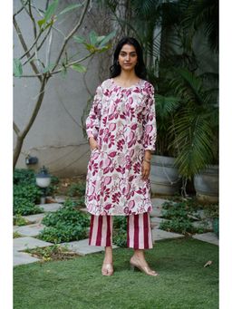 The Quince Life - White Cotton Floral Kurta with Pant