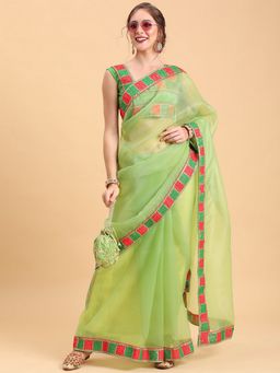 Kartika - Tissue Green Colour Embellished Saree with Unstitched Blouse