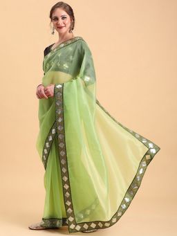 Kartika - Tissue Green Colour Embellished Saree with Unstitched Blouse