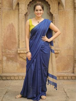 AMRUTKALA SAREES - Blue Designer Cotton Silk Kanjivaram Woven Saree with Unstitched Blouse