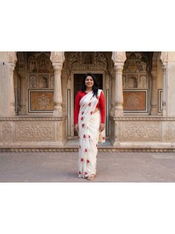 AMRUTKALA SAREES - White Designer Linen Printed Saree with Unstitched Blouse