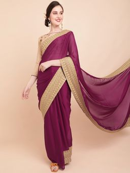Kartika - Chiffon Burgundy Colour Embroidery Saree with Unstitched Blouse