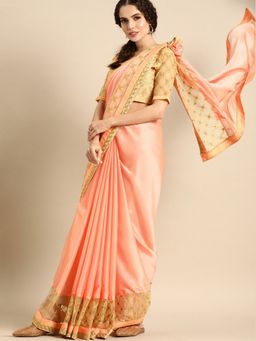 Kartika - Chiffon Peach Colour Embroidery Saree with Unstitched Blouse