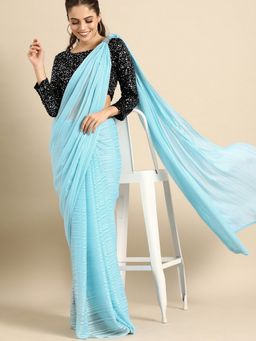 Kartika - Chiffon Blue Colour Embellished Saree with Unstitched Blouse