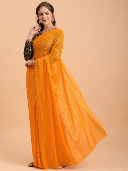 Kartika - Chiffon Mustard Colour Embellished Saree with Unstitched Blouse