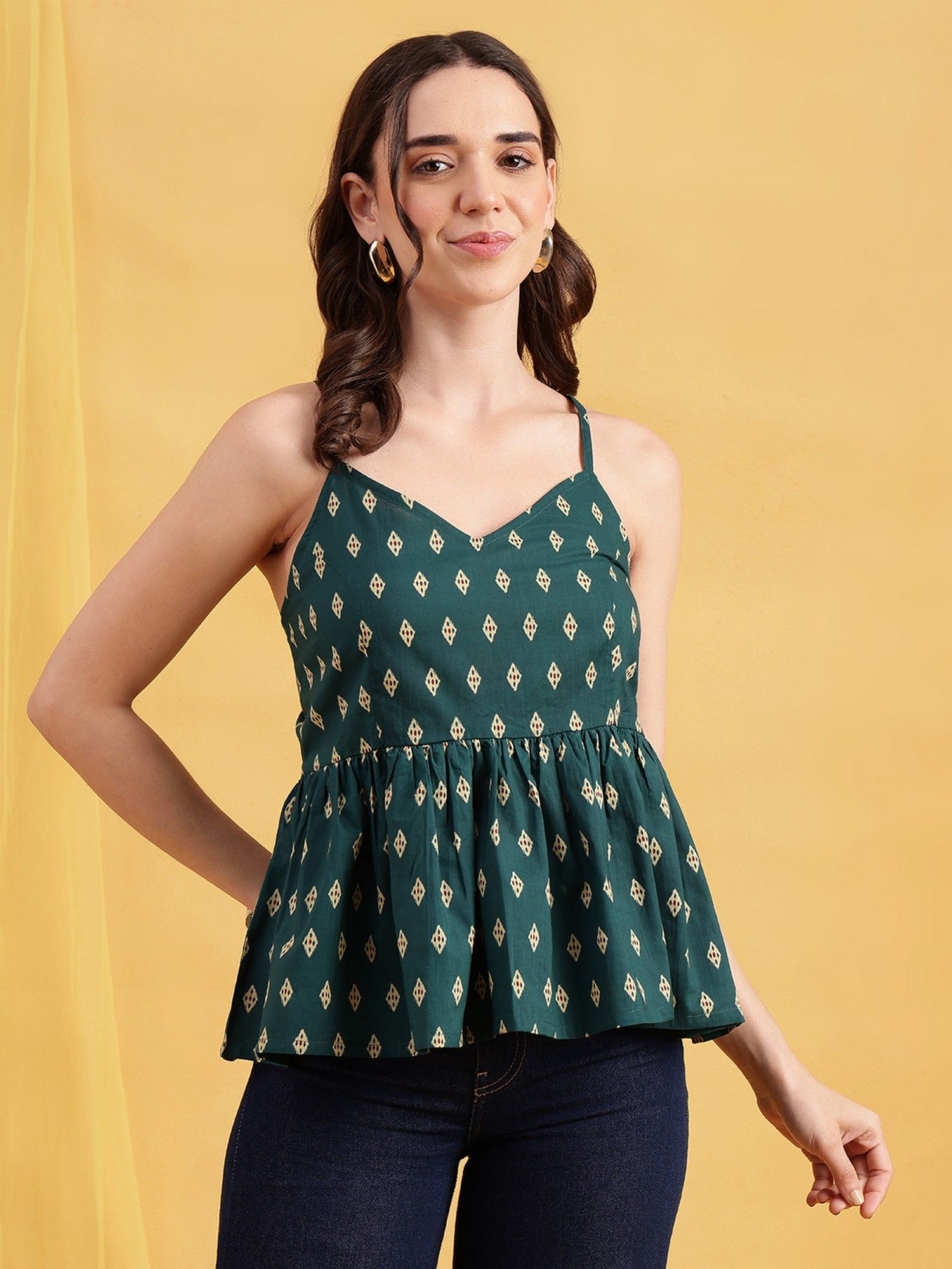 vbuyz Teal Ikkat Flared Cotton Stitched Tunic-picture-28