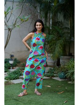 The Quince Life - Waterlily Teal Halter Floral Kurta with Pant
