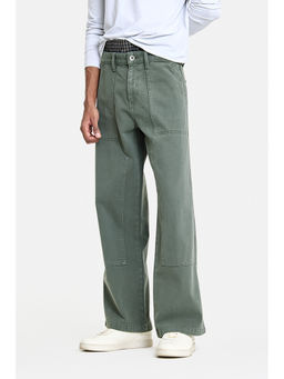 Snitch - Olive Washed Straight Casual Jeans for Men