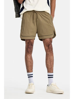 Snitch - Khaki Solid Loose Casual Shorts for Men