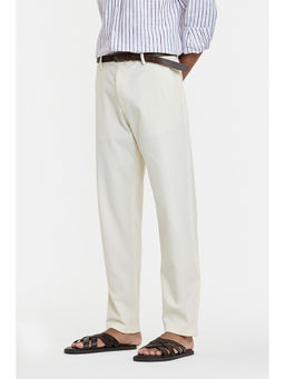 Snitch - Men's Cream Textured Regular Casual Trouser