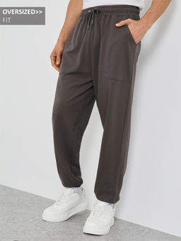 Styli - Men's Solid Cotton Blend Drawstring Waist Oversized Joggers