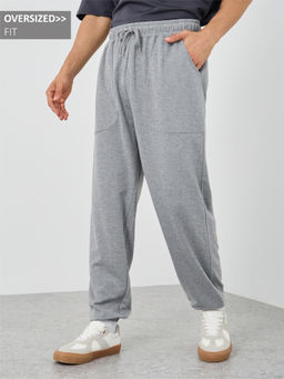 Styli - Men's Grey Oversized Fit Terry Panel Pockets Jogger