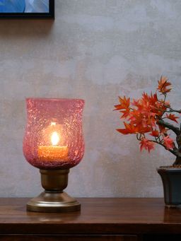 At Home by Nilkamal - Hurricane Radiance Candle Stand (Purple & Gold)