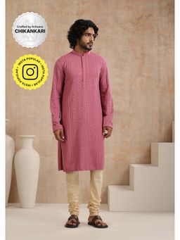 House of Chikankari - Rayon Schiffli Mens Long Kurta- Mauve