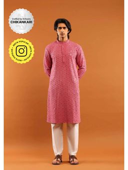 House of Chikankari - Rayon Embroidered With Sequins Solid Men's Long Kurta- Pink