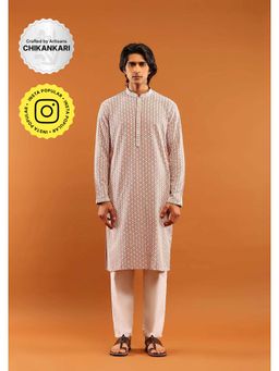 House of Chikankari - Rayon Embroidered With Sequins Solid Men's Long Kurta- Dusty Pink