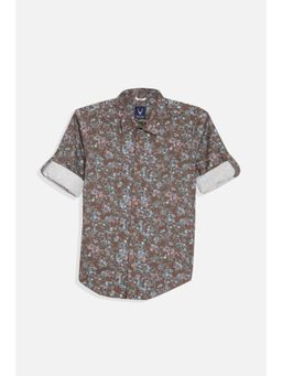Allen Solly - Boys Brown Slim Fit Print Casual Shirt