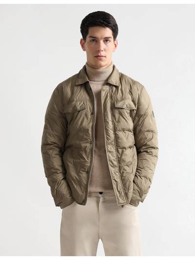 Mens Solid Regular Fit Puffer Jacket - Brown
