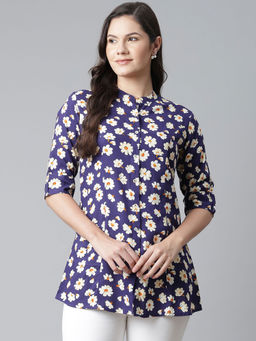 Divena - Rayon Navy Blue Floral Top