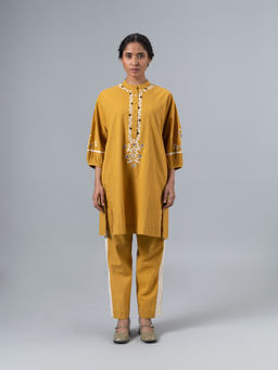 Shades of India - Yellow Embroidered Moori Kurta with Pant (Set of 2)