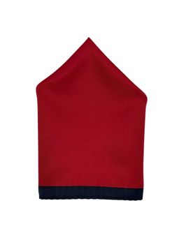 The Tie Hub - Vibrant Red Microfiber Pocket Square with Dark Navy Blue Border