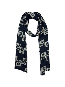 The Tie Hub - Navy Blue Hand Block Silk Scarf