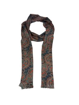 The Tie Hub - Navy Blue with Orange Paisley Silk Scarf