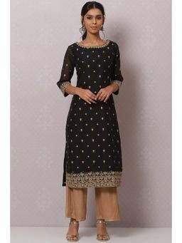 Biba - Black Straight Poly Cotton Kurtas