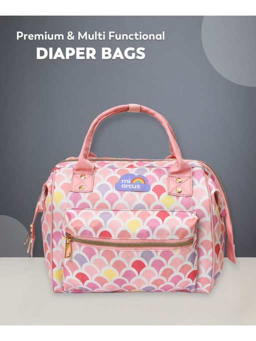 Mi Arcus 2-in-1 Printed Maternity Diaper Bag, Convertible Handbag & Backpack- Pink