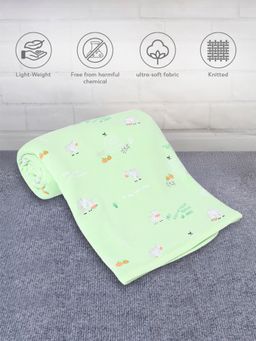 Mi Arcus - 100% Cotton Knitted Dual Layer Printed Warm Sherpa Blanket 0-12 M -Green