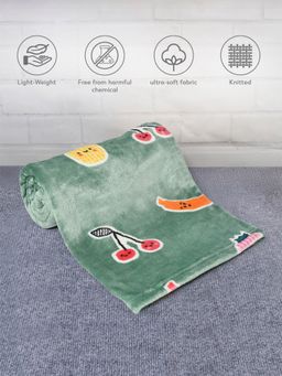 Mi Arcus - Ultra Soft Knitted Fruits Print Light Fur Plush Warm Blanket- Green