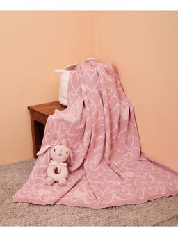 Mi Arcus - 100% Cotton Knitted Ultra Soft Heart Print Lightweight Blanket 2-6 Y- Pink