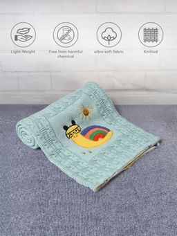 Mi Arcus - Premium Knitted Emroidered Soft Sherpa Blanket for 0-12 M, 90x70 cm - Blue