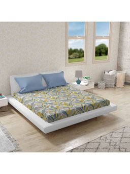 HomeTown - Emilia 100% Cotton Queen Double Bedsheet in Blue Colour