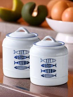 UMAI - Kitchen Storage Jars- 2.5L- Pack Of 2 - White & Blue