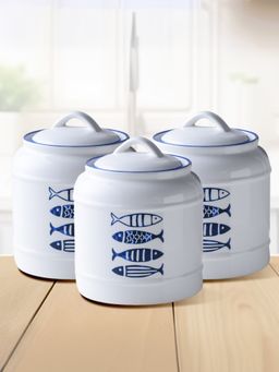UMAI - Kitchen Storage Jars- 2.5L- Pack Of 3 - White & Blue