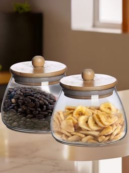 UMAI - Borosilicate Glass With Bamboo Lid- Pack Of 2- 500Ml