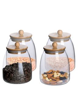 UMAI - Borosilicate Glass With Bamboo Lid- 1000Ml- Pack Of 4