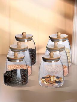 UMAI - Borosilicate Glass With Bamboo Lid- 1000Ml- Pack Of 6