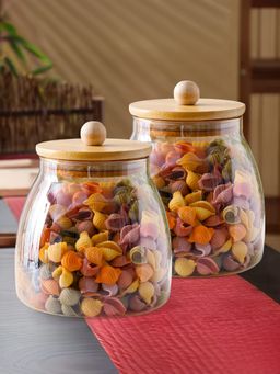 UMAI - Borosilicate Glass With Bamboo Lid- Pack Of 2- 650Ml