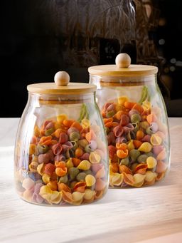 UMAI - Borosilicate Glass With Bamboo Lid- Pack Of 2- 1000Ml