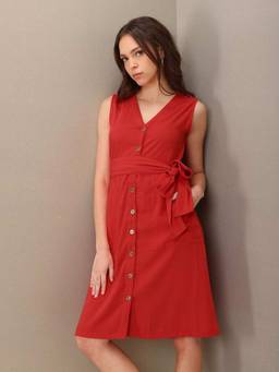 U.S. POLO ASSN. - Red Solid Fit and Flare Dress (Set of 2)