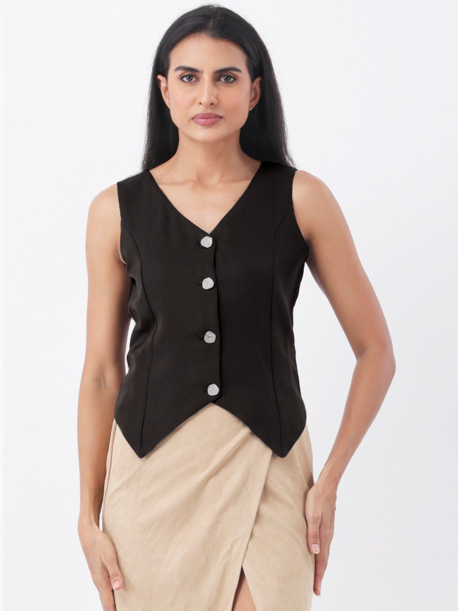 Black V Neck Sleeveless Regular Fir Casual Waistcoat-picture-36